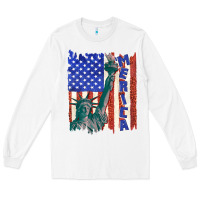 White usa flag with statue of liberty Long Sleeve Tee - texasbilliewilder