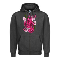 Charcoal Heather Cancer Boxing Gloves with Ribbon Zipper Hoodie - texasbilliewilder