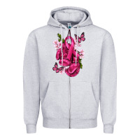 Heather Grey Cancer Boxing Gloves with Ribbon Zipper Hoodie - texasbilliewilder