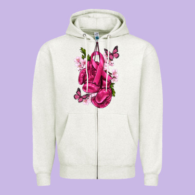 Cancer Boxing Gloves With Ribbon Zipper Hoodie Designed By Texasbilliewilder