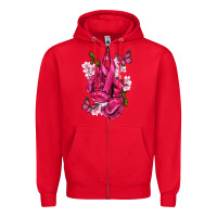 Red Cancer Boxing Gloves with Ribbon Zipper Hoodie - texasbilliewilder