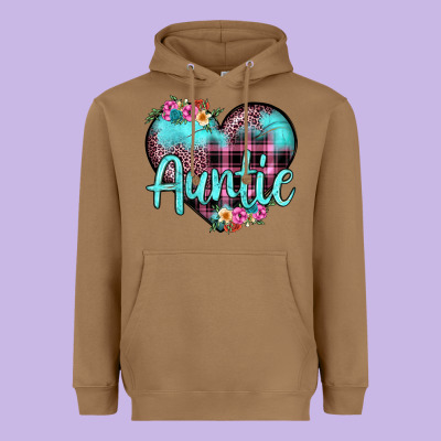 Auntie Leopard Turquoise Heart Heavyweight Hoodie Designed By Jahusdesignshop