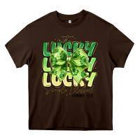 Chocolate Brown Not Lucky Simply Blessed Heavy Core Tee - CowhideDigitalArt
