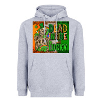Heather Grey irish flag with shamrocks  dead inside but lucky Heavyweight Hoodie - AdoDesignShop