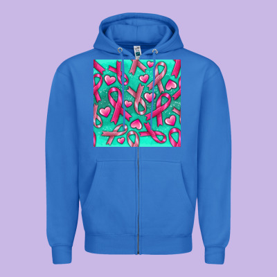Cancer Ribbon With Heart Zipper Hoodie Designed By Texasbilliewilder