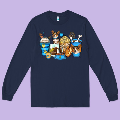 Long Sleeve Tee corgi coffee cups