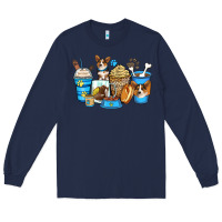 Navy corgi coffee cups Long Sleeve Tee - Zillion Design Studio