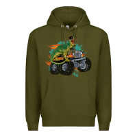 Army Green monster truck and t rex dinosaur Premium Hoodie - MaliasSmallBusiness