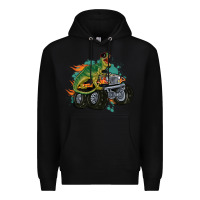 Black monster truck and t rex dinosaur Premium Hoodie - MaliasSmallBusiness