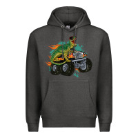 Charcoal Heather monster truck and t rex dinosaur Premium Hoodie - MaliasSmallBusiness
