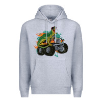 Heather Grey monster truck and t rex dinosaur Premium Hoodie - MaliasSmallBusiness