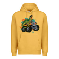 Mustard monster truck and t rex dinosaur Premium Hoodie - MaliasSmallBusiness