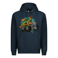Navy monster truck and t rex dinosaur Premium Hoodie - MaliasSmallBusiness