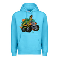 Ocean Blue monster truck and t rex dinosaur Premium Hoodie - MaliasSmallBusiness