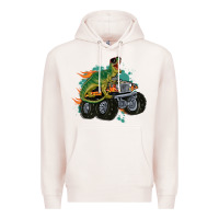 Pale Pink monster truck and t rex dinosaur Premium Hoodie - MaliasSmallBusiness