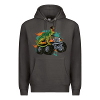 Smoke monster truck and t rex dinosaur Premium Hoodie - MaliasSmallBusiness
