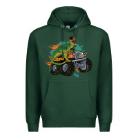Sports Green monster truck and t rex dinosaur Premium Hoodie - MaliasSmallBusiness