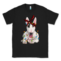 Black bull terrier with christmas lights Classic Tee - RanaPortraitStore