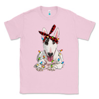 Bubblegum Pink bull terrier with christmas lights Classic Tee - RanaPortraitStore