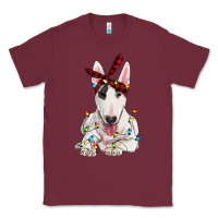 Burgundy bull terrier with christmas lights Classic Tee - RanaPortraitStore