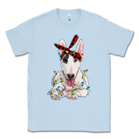 Dusty Blue bull terrier with christmas lights Classic Tee - RanaPortraitStore