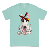 Seafoam bull terrier with christmas lights Classic Tee - RanaPortraitStore