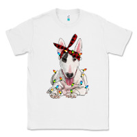 White bull terrier with christmas lights Classic Tee - RanaPortraitStore
