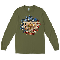 Army Green usa sunflower billie wilder Long Sleeve Tee - texasbilliewilder