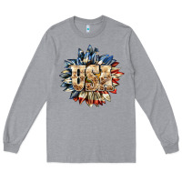 Heather Grey usa sunflower billie wilder Long Sleeve Tee - texasbilliewilder