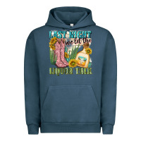 Pigment Midnight Navy last night we let the liquar talk Urban Hoodie - NancyCooperArtShop