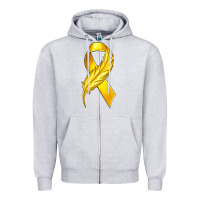 Heather Grey Childhood Cancer Ribbon with Feather Zipper Hoodie - texasbilliewilder