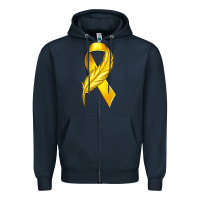 Navy Childhood Cancer Ribbon with Feather Zipper Hoodie - texasbilliewilder