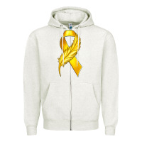 Oatmeal Heather Childhood Cancer Ribbon with Feather Zipper Hoodie - texasbilliewilder