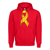Red Childhood Cancer Ribbon with Feather Zipper Hoodie - texasbilliewilder