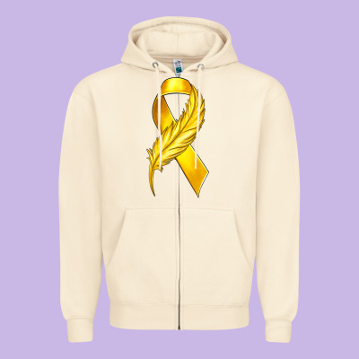 Childhood Cancer Ribbon With Feather Zipper Hoodie Designed By Texasbilliewilder