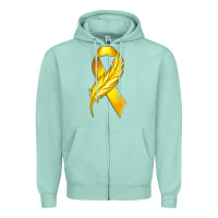 Seafoam Childhood Cancer Ribbon with Feather Zipper Hoodie - texasbilliewilder