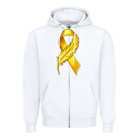 White Childhood Cancer Ribbon with Feather Zipper Hoodie - texasbilliewilder
