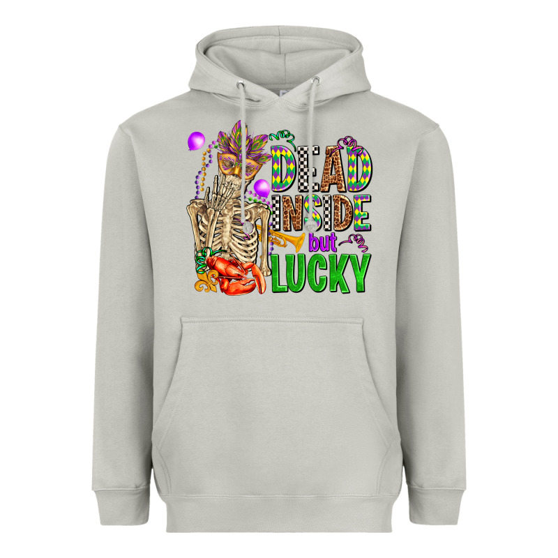 Mardi Gras Dead Inside But Lucky  With Skeleton Heavyweight Hoodie by AdoDesignShop | Teevron