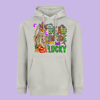 Mardi Gras Dead Inside But Lucky  With Skeleton Heavyweight Hoodie Designed By Adodesignshop