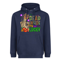 Navy mardi gras dead inside but lucky  with skeleton Heavyweight Hoodie - AdoDesignShop