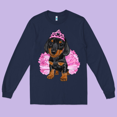 Long Sleeve Tee balerina dachshund with tutu