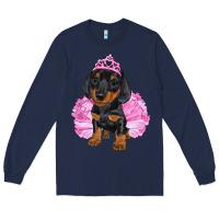 Navy balerina dachshund with tutu Long Sleeve Tee - RanaPortraitStore