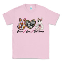 Bubblegum Pink peace love bull terrier Classic Tee - RanaPortraitStore