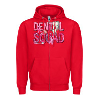 Red Dental Squad with Teeth Zipper Hoodie - texasbilliewilder