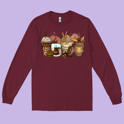 Long Sleeve Tee leopard coffee cups