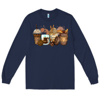 Navy leopard coffee cups Long Sleeve Tee - Zillion Design Studio