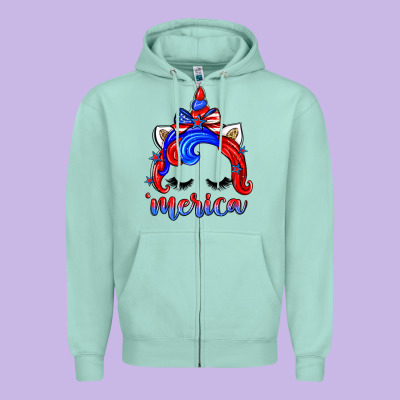 4th Of July 'merica Unicorn Zipper Hoodie Designed By Zillion Design Studio