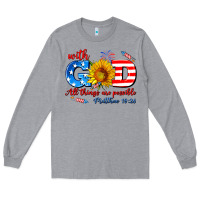 Heather Grey with god all things are possible usa Long Sleeve Tee - AdoDesignShop