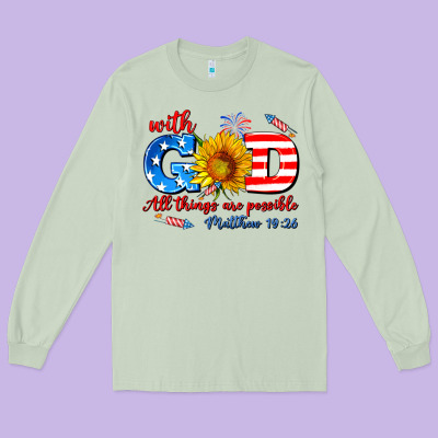 With God All Things Are Possible Usa Long Sleeve Tee Designed By Adodesignshop