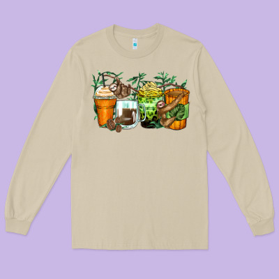 Long Sleeve Tee sloth coffee cups
